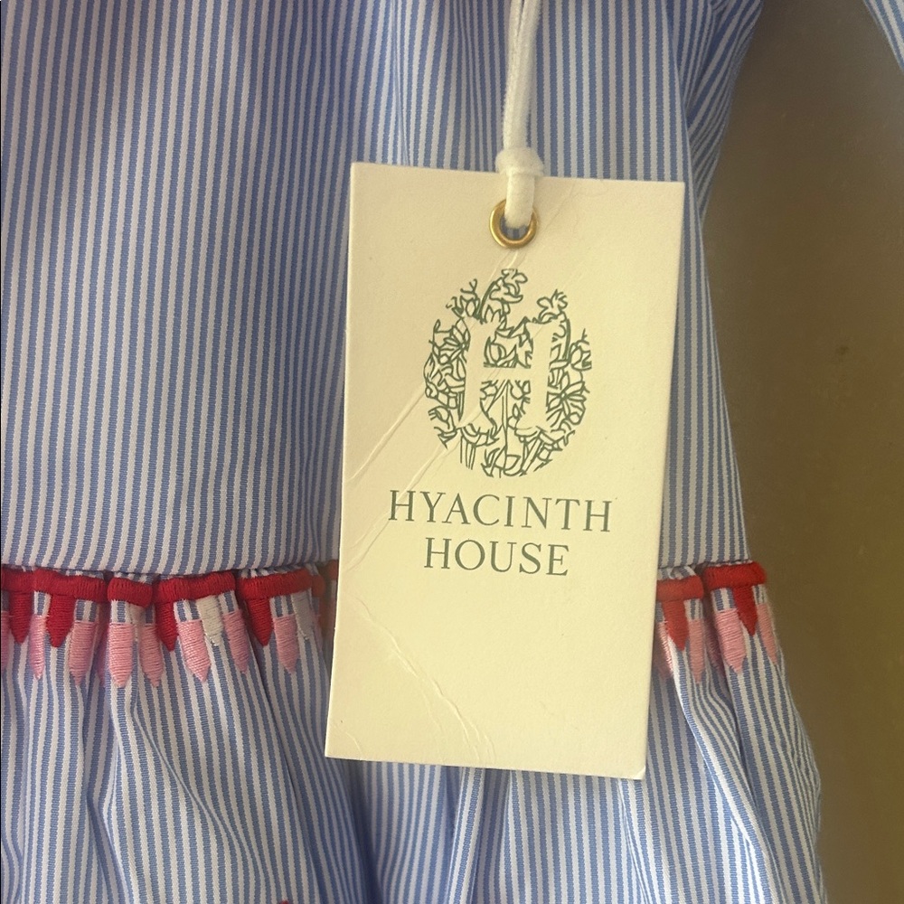 Light Blue Embroidered Tiered Casual Dress with Pink Trim - Picture 13 of 14